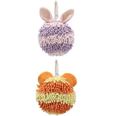 REGALWOVEN Cute Cartoon Soft Absorbent Fluffy Chenille Ball Hand Towels 2 Pcs