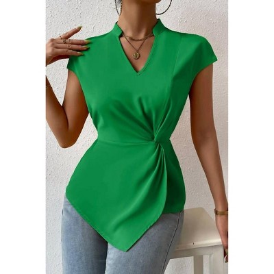 Women's Ruched Cross Fit V Cut Knot Blouse - Supreme Fashion