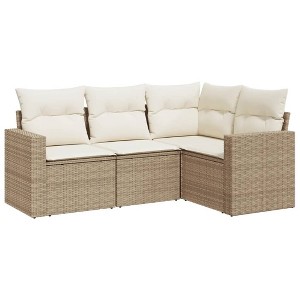 vidaXL 4 Piece Patio Sofa Set with Cushions Beige Poly Rattan - Beige and Cream Without Table - 1 of 4