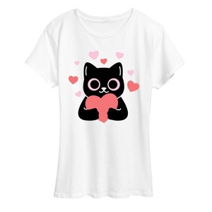Women's - Instant Message - Cat With Hearts Short Sleeve Graphic T-Shirt - 1 of 4