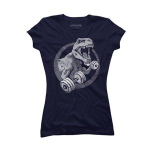 Junior's Design By Humans T-Rex Can Lift Dumbells By Snazzygaz T-Shirt - 1 of 3