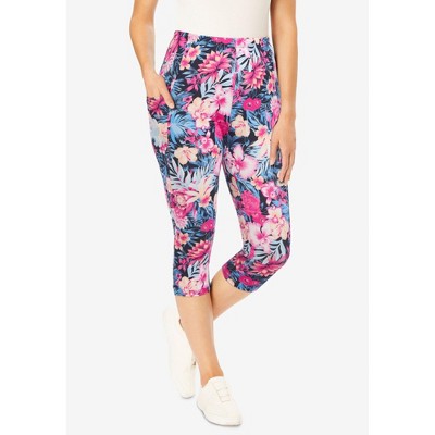 Woman Within Women's Plus Size Printed Pocket Capri