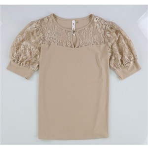 NY Collection Womens Puff Lace Sleeve Knit Blouse - 1 of 2