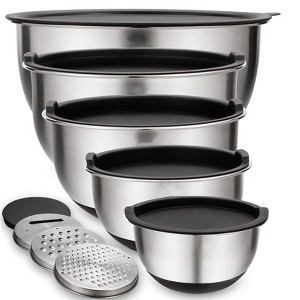 Itopfox 5-Piece Stainless Steel Mixing Bowls Set with Airtight Lids, Graters & Non-Slip Bottoms for Kitchen Mixing & Serving - 1 of 4