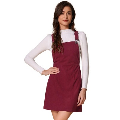 INSPIRE CHIC Women's Adjustable Strap Pinafore Bib Corduroy Overalls Floral Dress