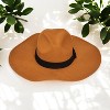 French Connection Women's Faux Suede Fedora Hat for Women - Wide Brim Fedora with Black Ribbon Band - Tan and Navy - 2 of 3