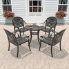 5-Piece Cast Aluminum Outdoor Dining Set: Round Table, Stackable Chairs & Blue Cushions - All-Weather Patio Furniture for Your Backyard - 2 of 4