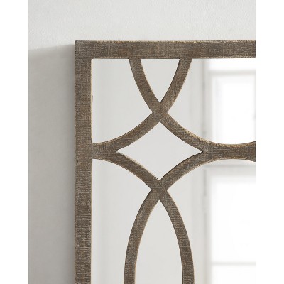Tolland Farmhouse Fretwork Wooden Wall Mirror, 24x36, Rustic Brown