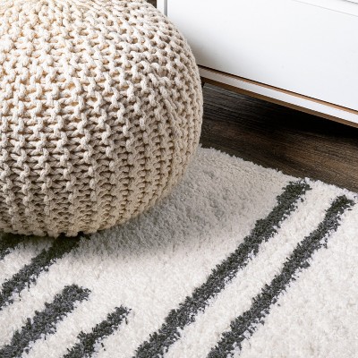 Ivory and Gray Striped Shag Area Rug 3 x 5