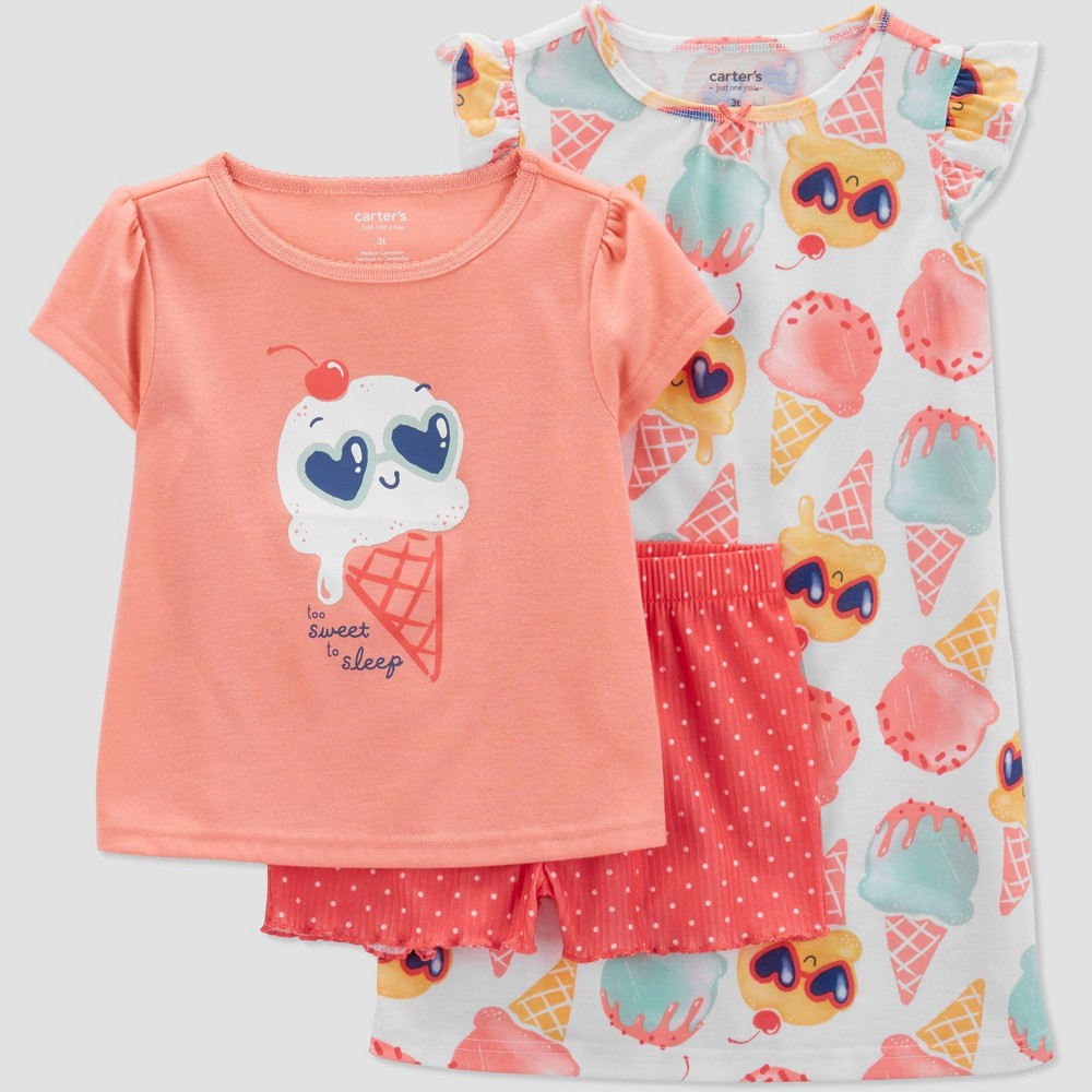 (size:2 T) (Case of 2) ,Carte Just One You®? Toddler Girls' 3pc Ice Cream Gown Pajama Set - Coral Pink 2T