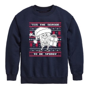 Boys' - SpongeBob SquarePants - Spongebob Xmas Sweater Graphic Long Sleeve Fleece Sweatshirt - 1 of 4