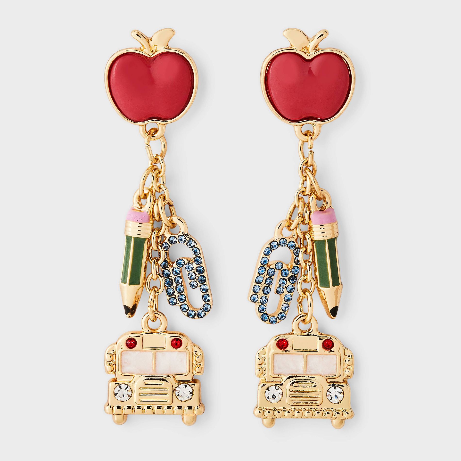 Back to School Apple Pencil Bus Earring - Multi