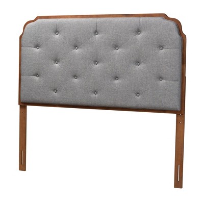Gray Tufted Upholstered Queen Headboard with Walnut Wood Frame