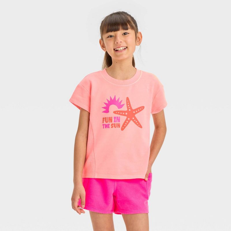 Girls&#39; Short Sleeve Icons French Terry Washed Top - Cat &#38; Jack&#8482;, 1 of 4