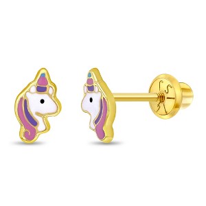 Girls' Pastel Unicorn Screw Back 14k Gold Earrings - In Season Jewelry - 1 of 4