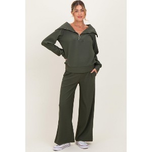 Pinkblush Olive Ribbed Half Zip Pullover Wide Leg Pant Maternity Set - 1 of 4