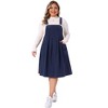 Women's Plus Size Corduroy Adjustable Strap Pleated Midi Casual Overall Pinafore Dress with Pockets - Agnes Orinda - 3 of 4
