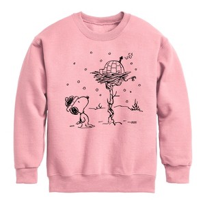 Boys' - Peanuts - Snoopy Woodstock Igloo Graphic Long Sleeve Fleece Sweatshirt - 1 of 4