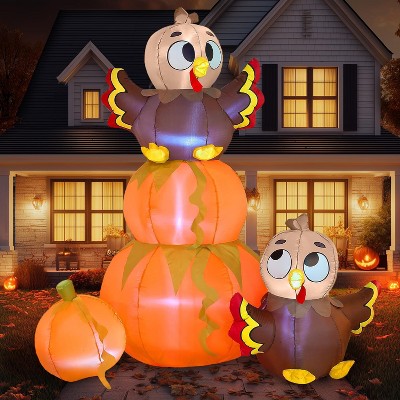 Paaaawaters 6 FT Thanksgiving Inflatable Turkey Decorations, LED Light Up Turkey with Pilgrim Hat