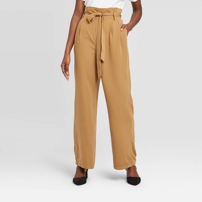 Women's High-Rise Ankle Length Paperbag Pants - A New Day™ Brown