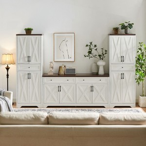 ORRD Complete TV Cabinet Set with Overhead Bridge, 66 inch TV Stand & 2 Sideboards, Multifunctional Entertainment Wall Unit for Living Room - 1 of 4