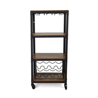 Mind Reader Rolling 4-Tier Bar Cart with Wine Rack and Wine Glasses Storage