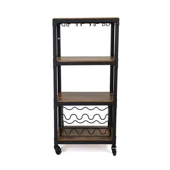 Mind Reader Rolling 4-Tier Bar Cart with Wine Rack and Wine Glasses Storage