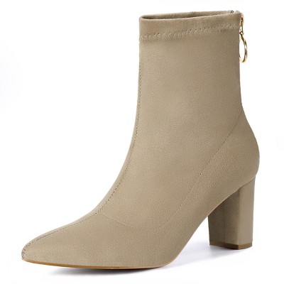 Allegra K Women's Pointed Toe Back Zipper Chunky Heels Ankle Boots