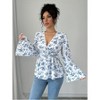 Coolmee Women's Floral Print Blouse Long Sleeve Babydoll Shirt Deep V Neck Peplum Top - 4 of 4