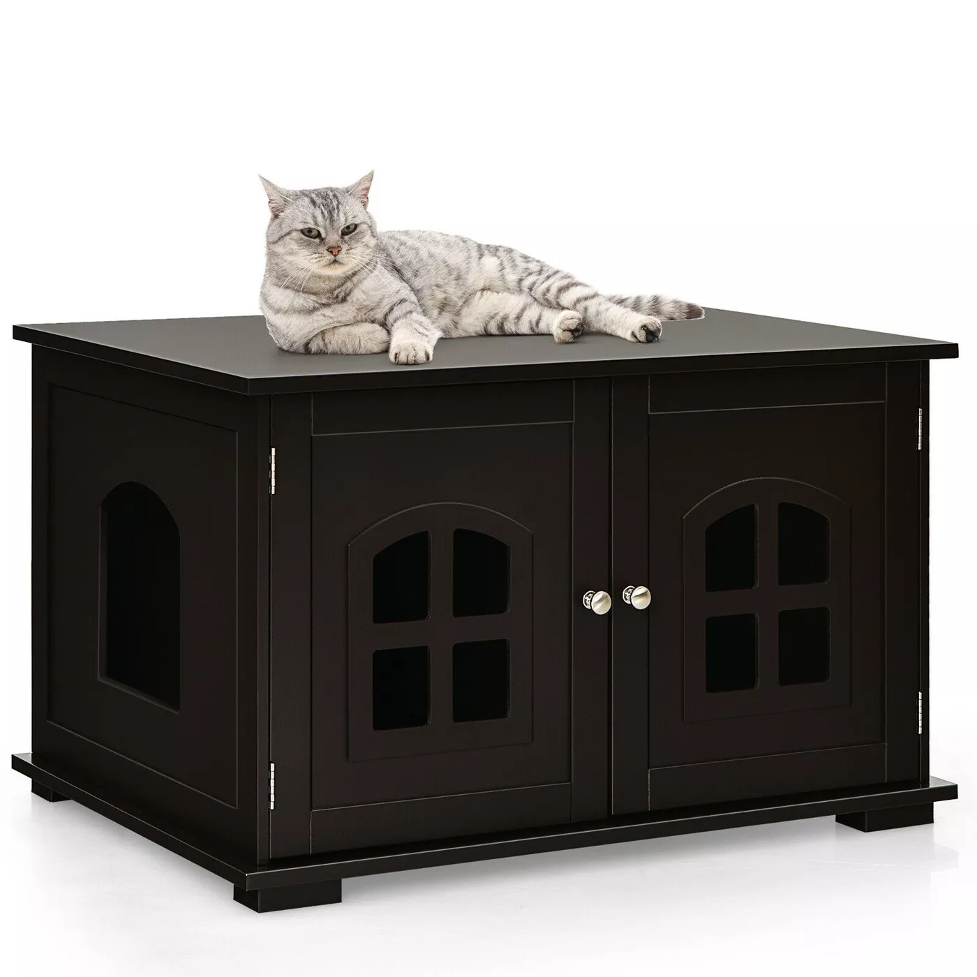 Costway Large Wooden Cat Litter Box Enclosure Hidden Cat Washroom w/ Divider - image 1 of 11