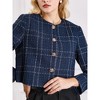 Hobemty Women's Tweed Casual Collarless Button Front Plaid Blazer - 4 of 4