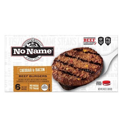 No Name Bacon Cheddar Burgers - Frozen - 24oz/6ct