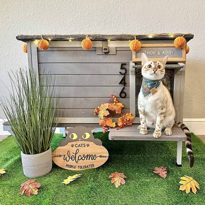 Insulated Wooden Outdoor Cat House with Warm Liner