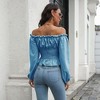 Women's Off - Shoulder Cinched Waist Corset Style Long Sleeve Chiffon Blouse, Short Casual Top - 3 of 4