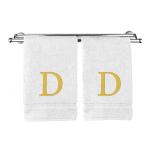 BC BARE COTTON Monogrammed Hand Towel, 100% Turkish Cotton - Set of 2 - White - Gold Block - 1 of 4