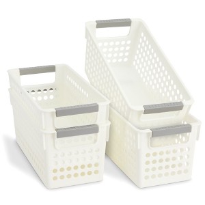 Farmlyn Creek 4 Pack Plastic Baskets for Organizing, Small Bins with Handles for Kitchen, Bathroom, Laundry, Shelf (White, 5 Inches) - 1 of 4