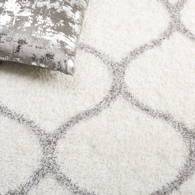 Gray and White Geometric Shag Area Rug, 4' x 6'
