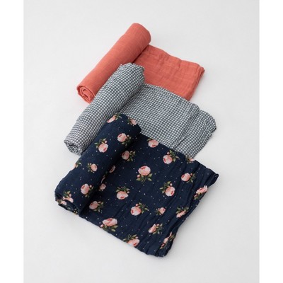 Image of Little Unicorn Cotton Muslin Swaddle Blanket - Midnight Rose Set 3pk