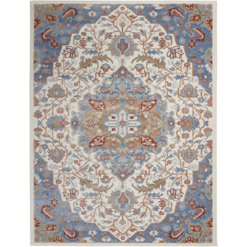 Nourison Elation Floral Medallion Indoor Rug Ivory Blue 5'3