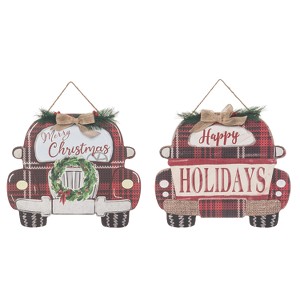 Transpac MDF Hanging Holiday Truck Decor Set of 2 Christmas Home Decorations Wall Art for Festive Home Decor - 1 of 1