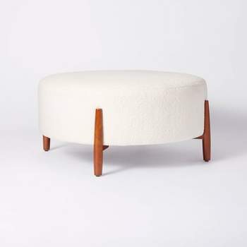 Elroy Faux Shearling Round Cocktail Ottoman with Wood Legs Cream - Threshold™ designed with Studio McGee