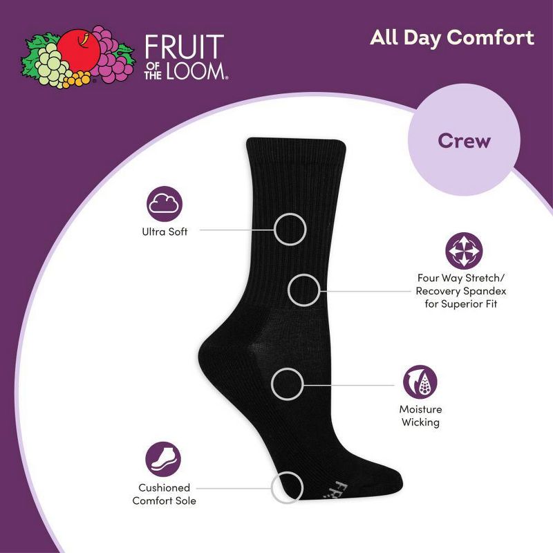 Fruit of the Loom Women's Cushioned 6pk Crew Athletic Socks 4-10, 5 of 6
