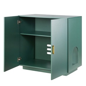 VEVOR Cat Litter Box Enclosure, 31.5 in Hidden Litter Box Cabinet, Wooden Indoor Cat Washroom with Ventilated Holes, Green - 1 of 4