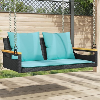 vidaXL Swing Bench with Cushions Black 42.9"x24.4"x15.7" Poly Rattan