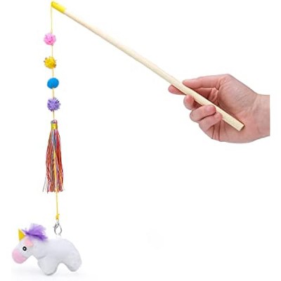 ZippyPaws ZippyStick - Unicorn Interactive Cat Teaser Wand, Cute Kitty Toys Fun Feathered Tassels & Plush Dangling Toy