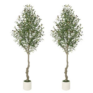 5-7FT Artificial Olive Trees - Realistic Faux Silk Plants with Moss & White Bamboo Pots for Indoor/Outdoor Home & Office Decor - 1 of 4
