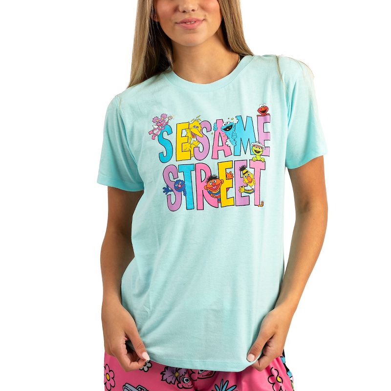 Sesame Street Adult Juniors Sleepwear Set with Short Sleeve Tee and Sleep Pants, 2 of 6