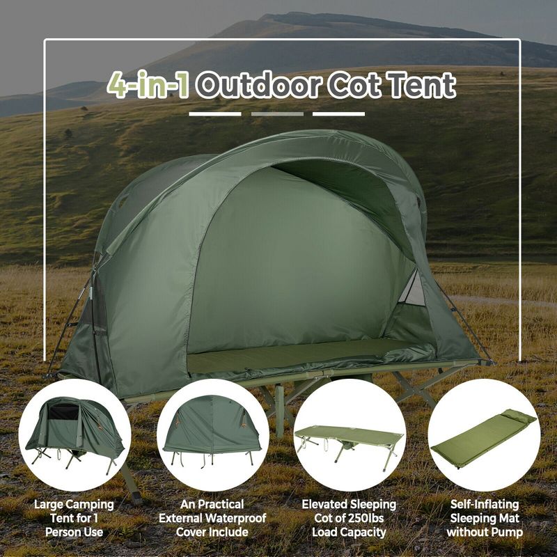 Costway 1-Person Outdoor Camping Tent Cot Elevated Compact Tent Set W/ External Cover, 4 of 11
