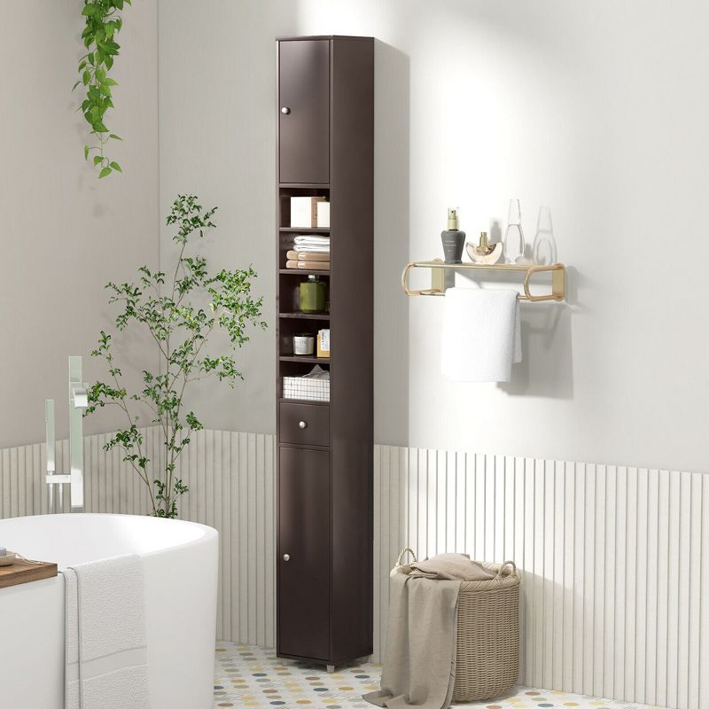 Tangkula Tall Slim Bathroom Storage Cabinet Linen Tower w/Drawer Adjustable Shelves, 4 of 11