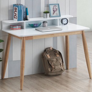 Writing Desk with Hutch Mid Century Modern Design Rubberwood Legs for Home Office 43in -3irtyhousy - 1 of 4